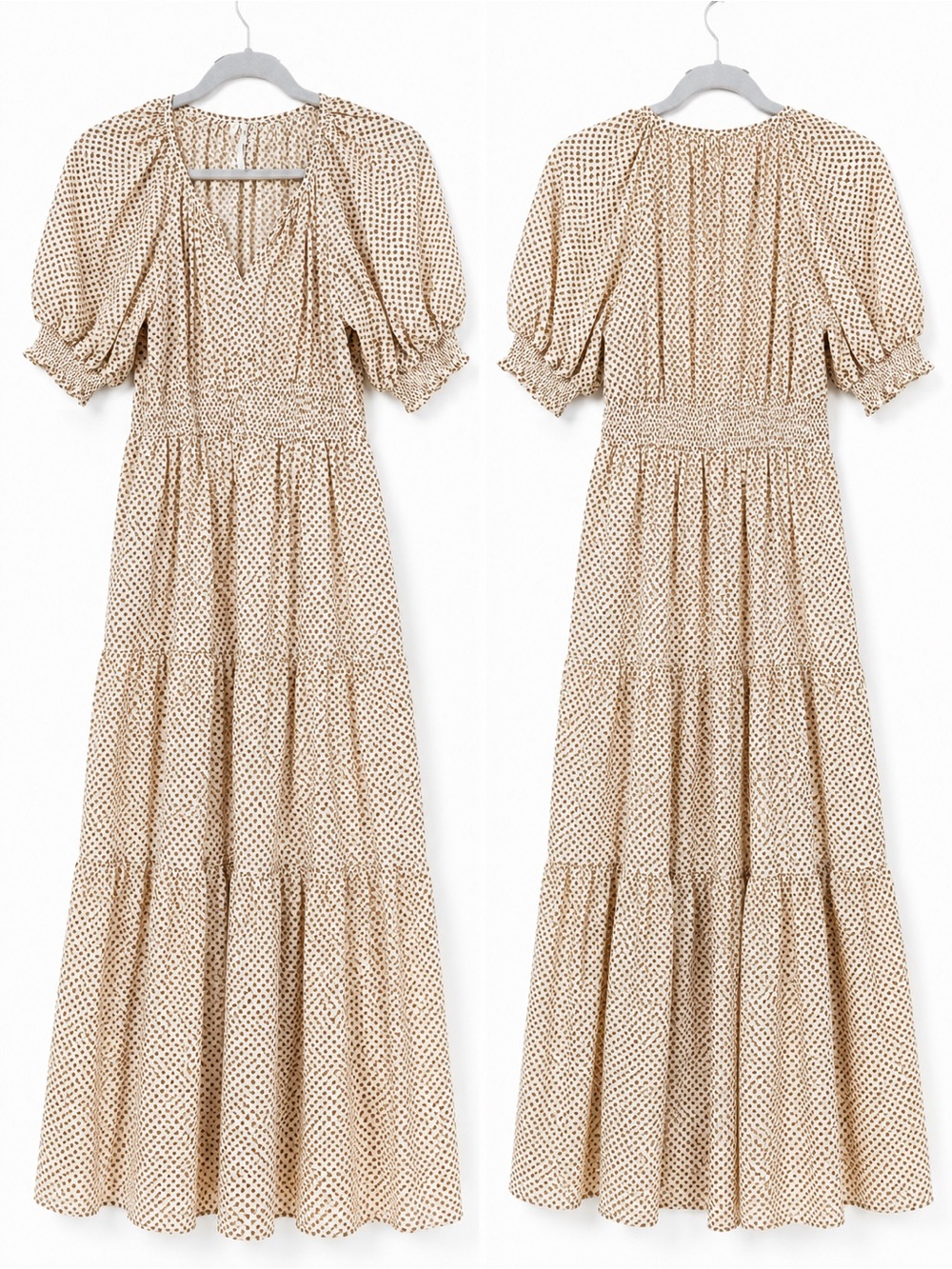 Anthropologie Beige Polka Dot Tiered Maxi Dress - Picture 1 of 4